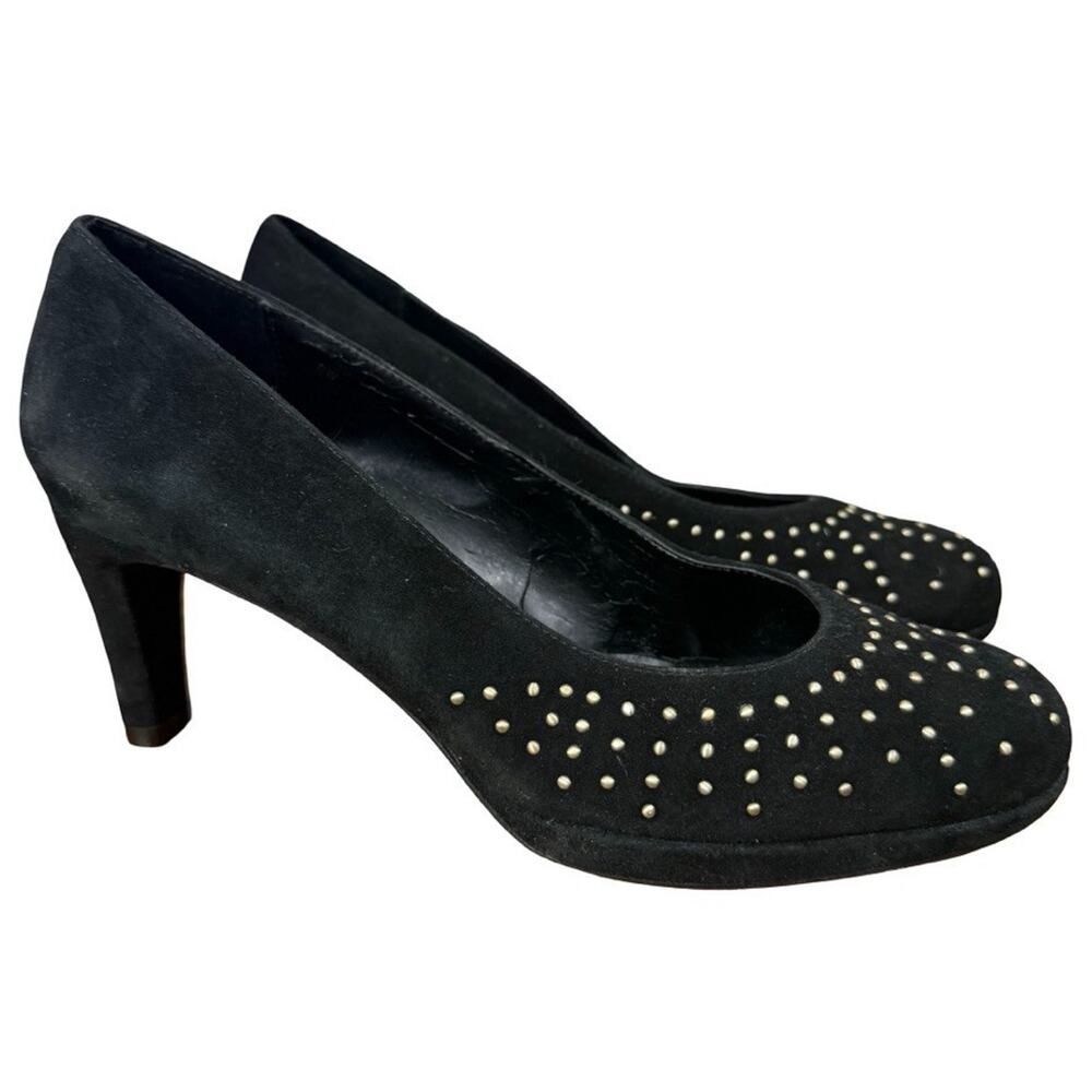 Vaneli Van Eli Womens Studded Black Suede Pumps Leather Slip On Shoes sz 8 W